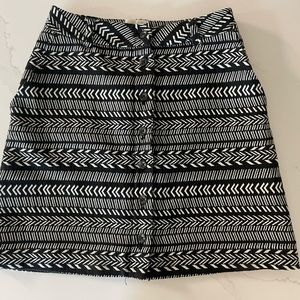 Maeve Anthropologie Button Up Skirt Black and White Pattern